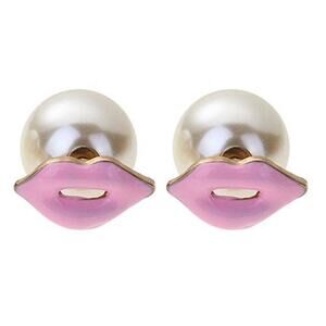 Double Sided Barbie Pink Lips Kiss Earrings Peek-a-boo